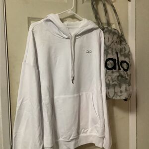 ALO White Sweatshirt hoodie with ALO bag